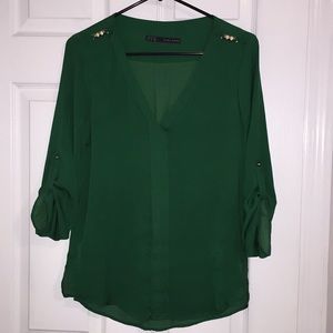 Zara Emerald green blouse sz small